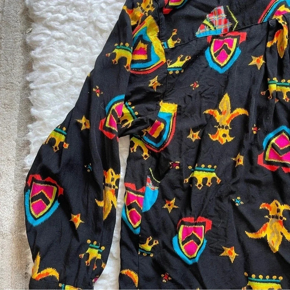 Docker black blouse fleur de lis pattern - size medium petite - Picture 11 of 13